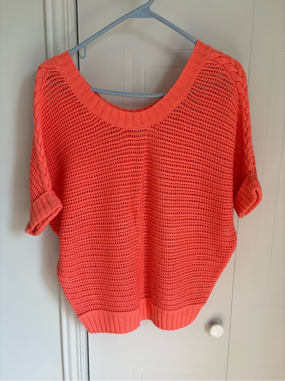 American Eagle Outfitters Open-Knit Short Sleeve Sweater in Coral